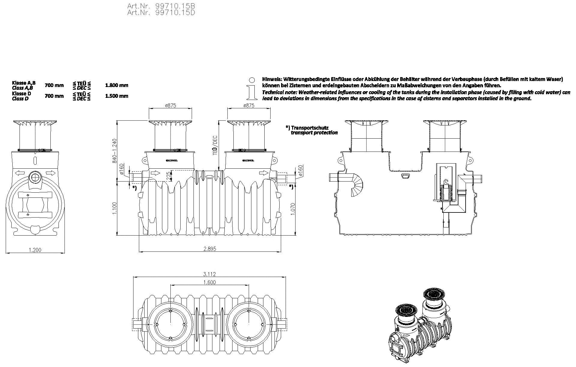 KESSEL-Koaleszenzabscheider EasyOil ground, NS 10, Sys. A, 2600 l, Bel.Kl. B