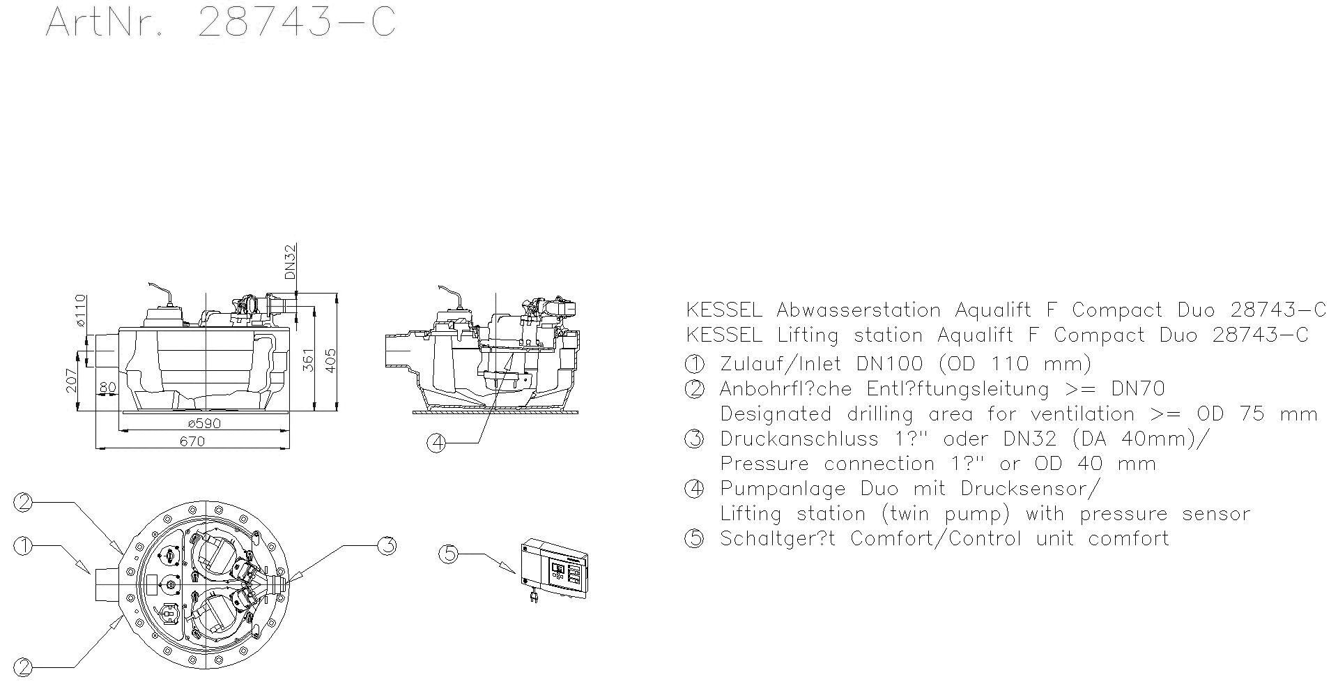KESSEL-Hebeanlage Aqualift F Compact Duo, SPZ 1000, freie Aufstellung
