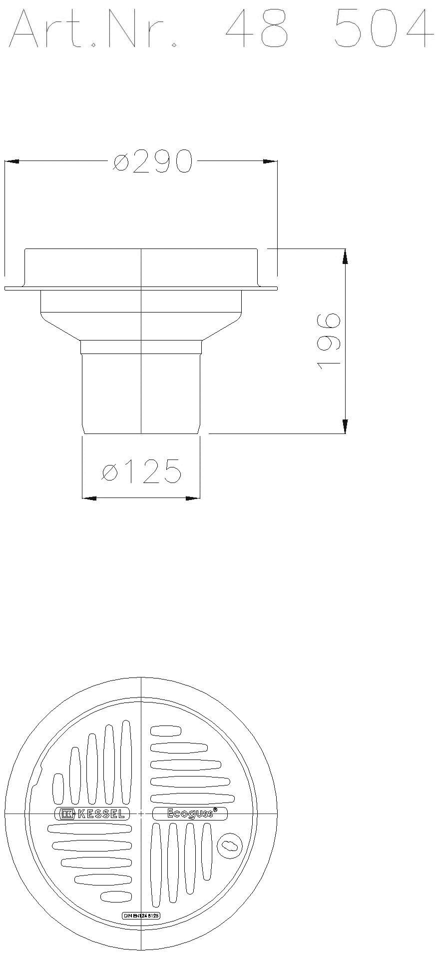 KESSEL-Parkdeckablauf DN 125, rund, Anschluss Kunststoffrohr