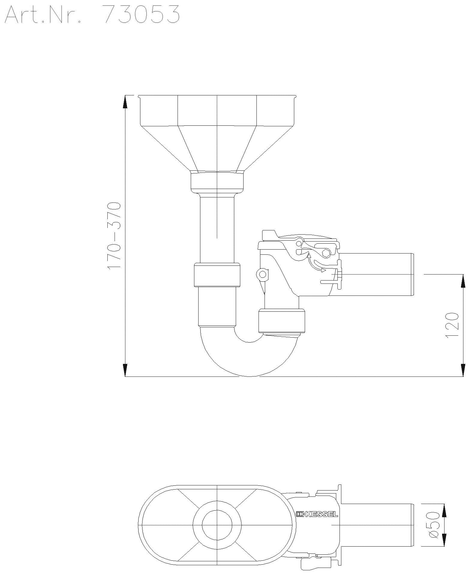 KESSEL-Rückstauverschluss Staufix Siphon DN50, mit Einlauftrichter für Heizung