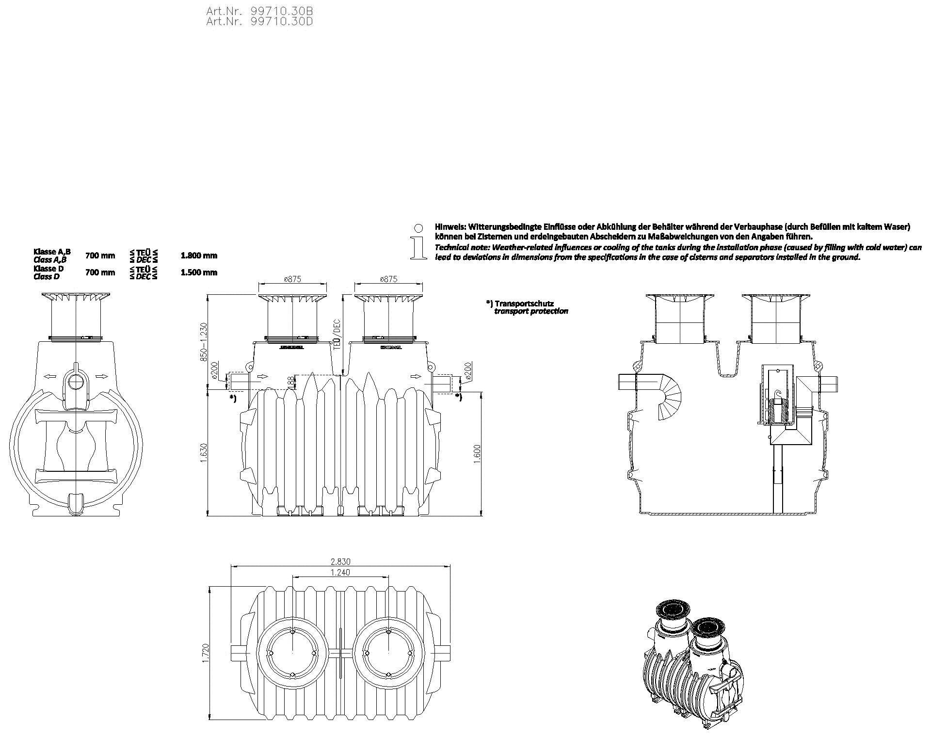 KESSEL-Koaleszenzabscheider EasyOil ground, NS 10, Sys. A, 4300 l, Bel.Kl. D