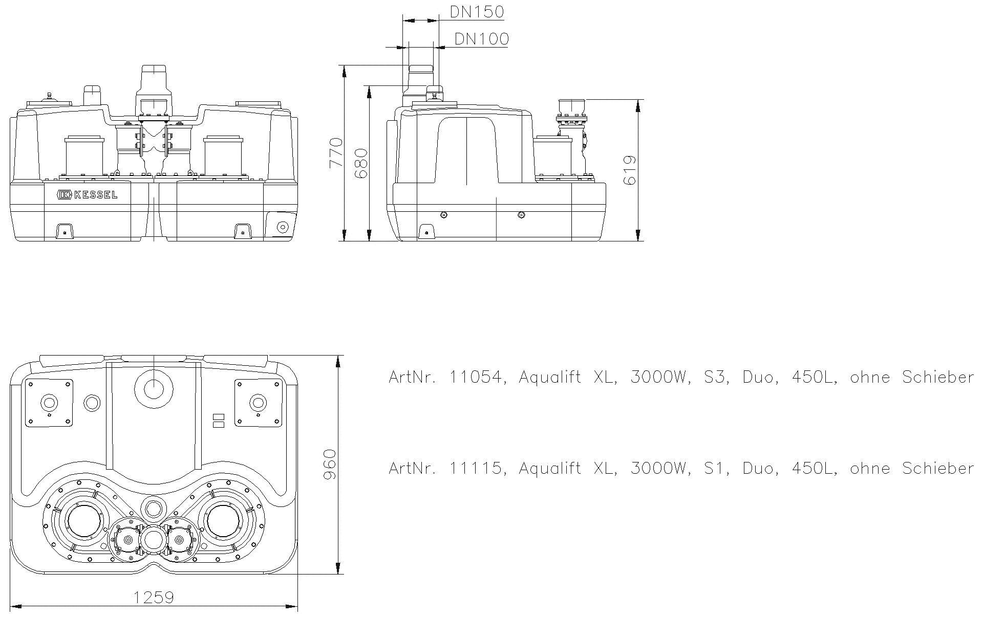 KESSEL-Doppelhebeanlage Aqualift F XL 3000W-S1 Duo 450L o.S.