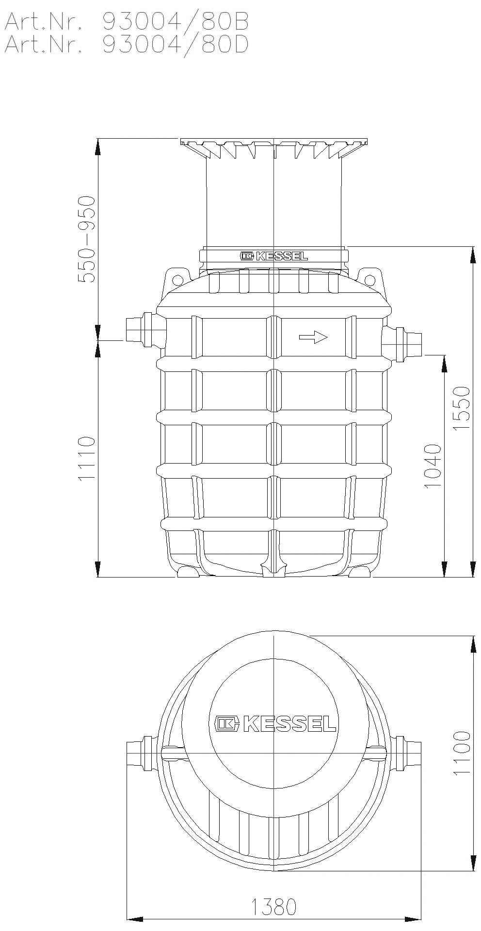 KESSEL-Fettabscheider EasyClean ground NS 4, Standard, 550-950 mm, Klasse A/B