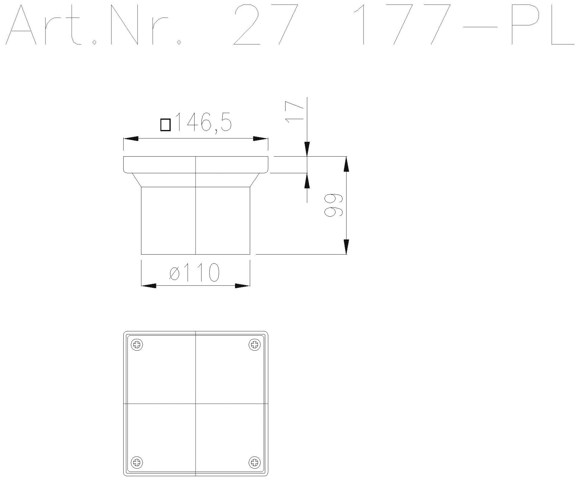KESSEL-Aufsatzstück geschl. Abdeckpl., 146x146, System 100