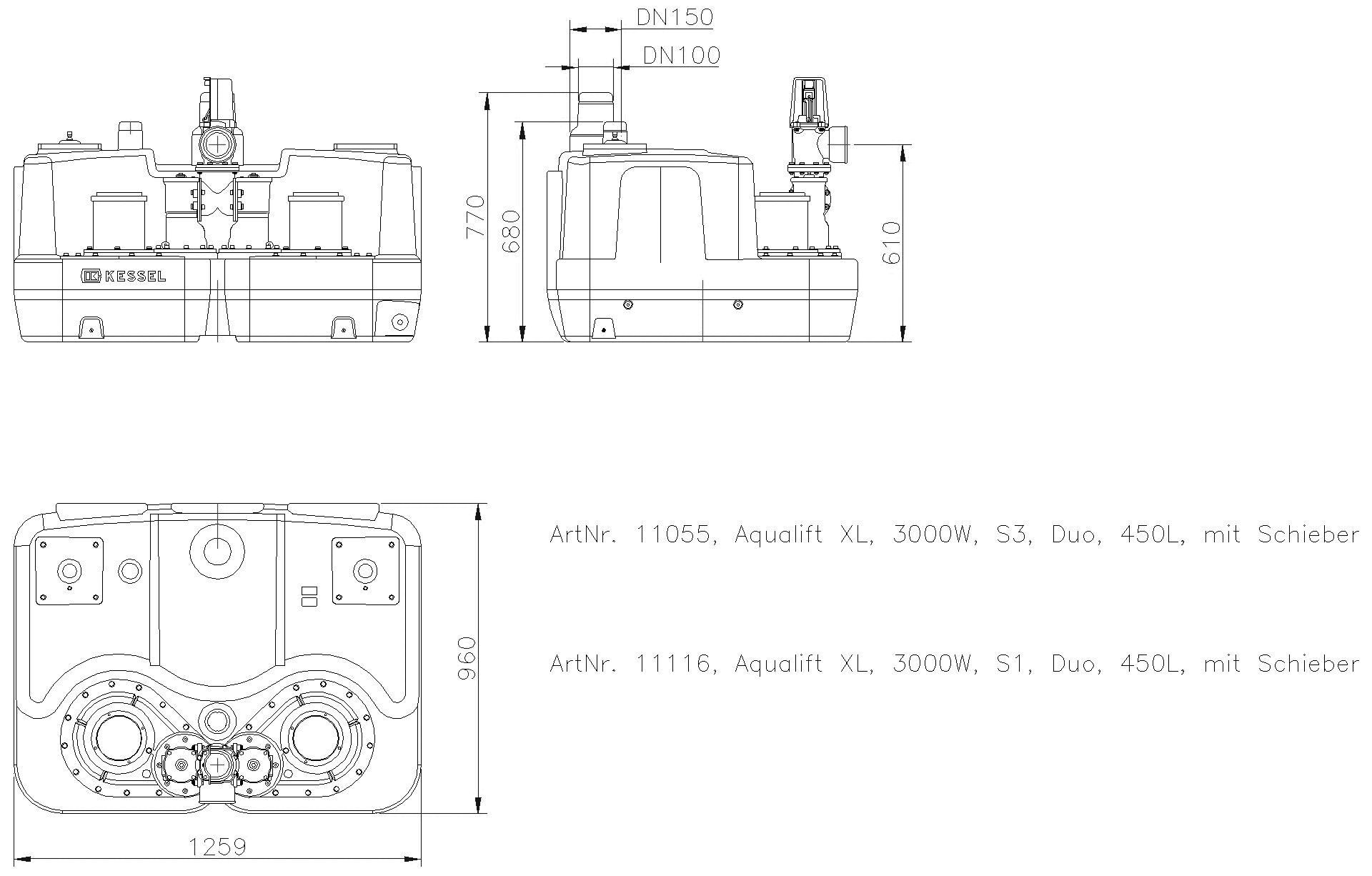 KESSEL-Doppelhebeanlage Aqualift F XL 3000W-S1 Duo 450L m.S.
