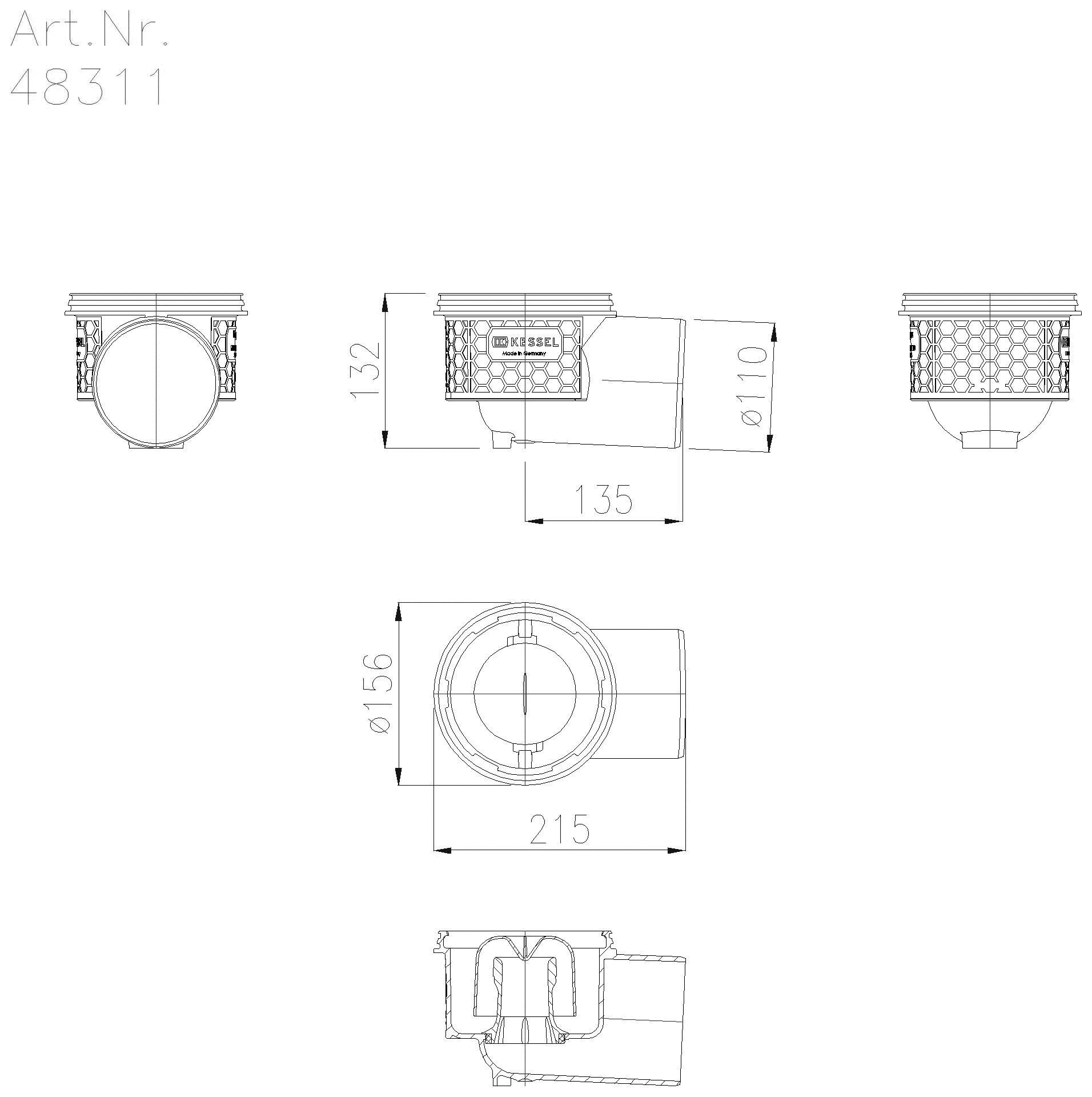 KESSEL-Grundkörper Ecoguss DN 100, Auslauf seitlich