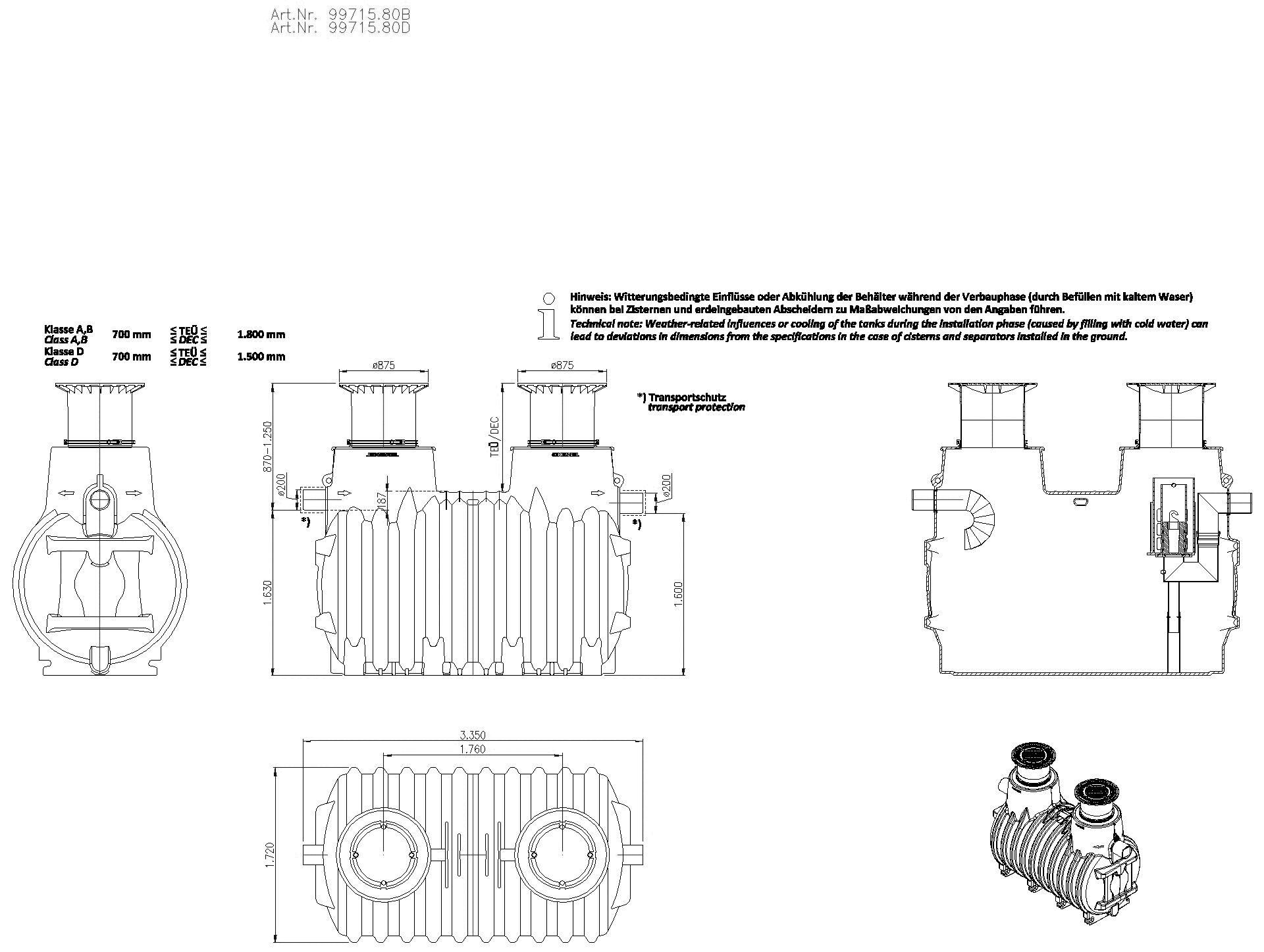 KESSEL-Koaleszenzabscheider EasyOil ground, NS 15, Sys. A, 5800 l, Bel.Kl. D