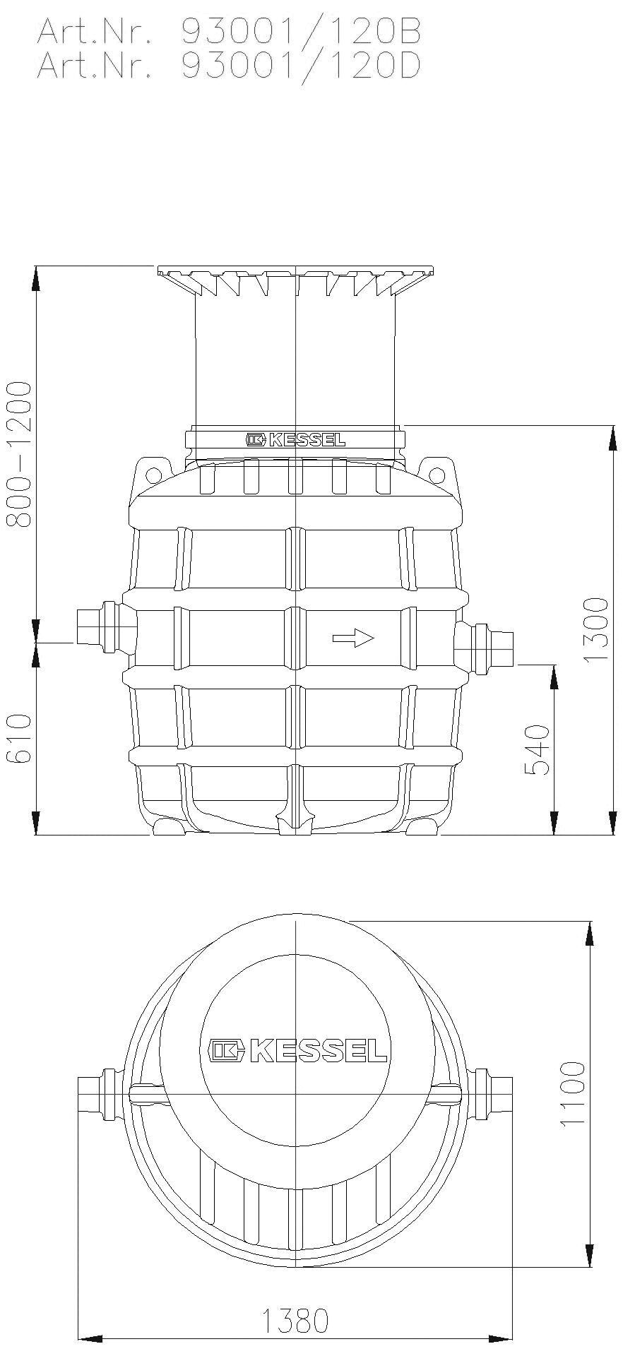 KESSEL-Fettabscheider EasyClean ground NS 1, Standard, 800-1200 mm, Klasse A/B