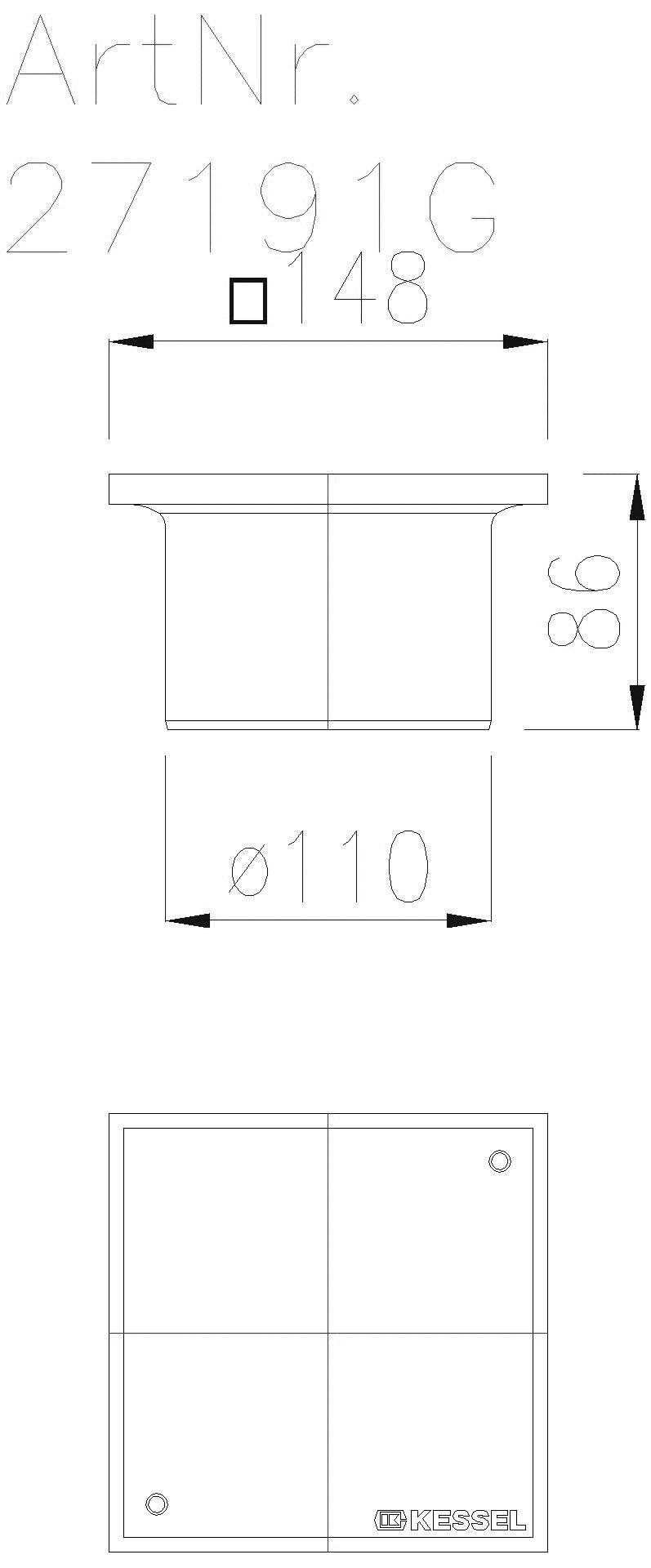 KESSEL-Aufsatzstück System 100 geschl. Abdeckpl., 150x150