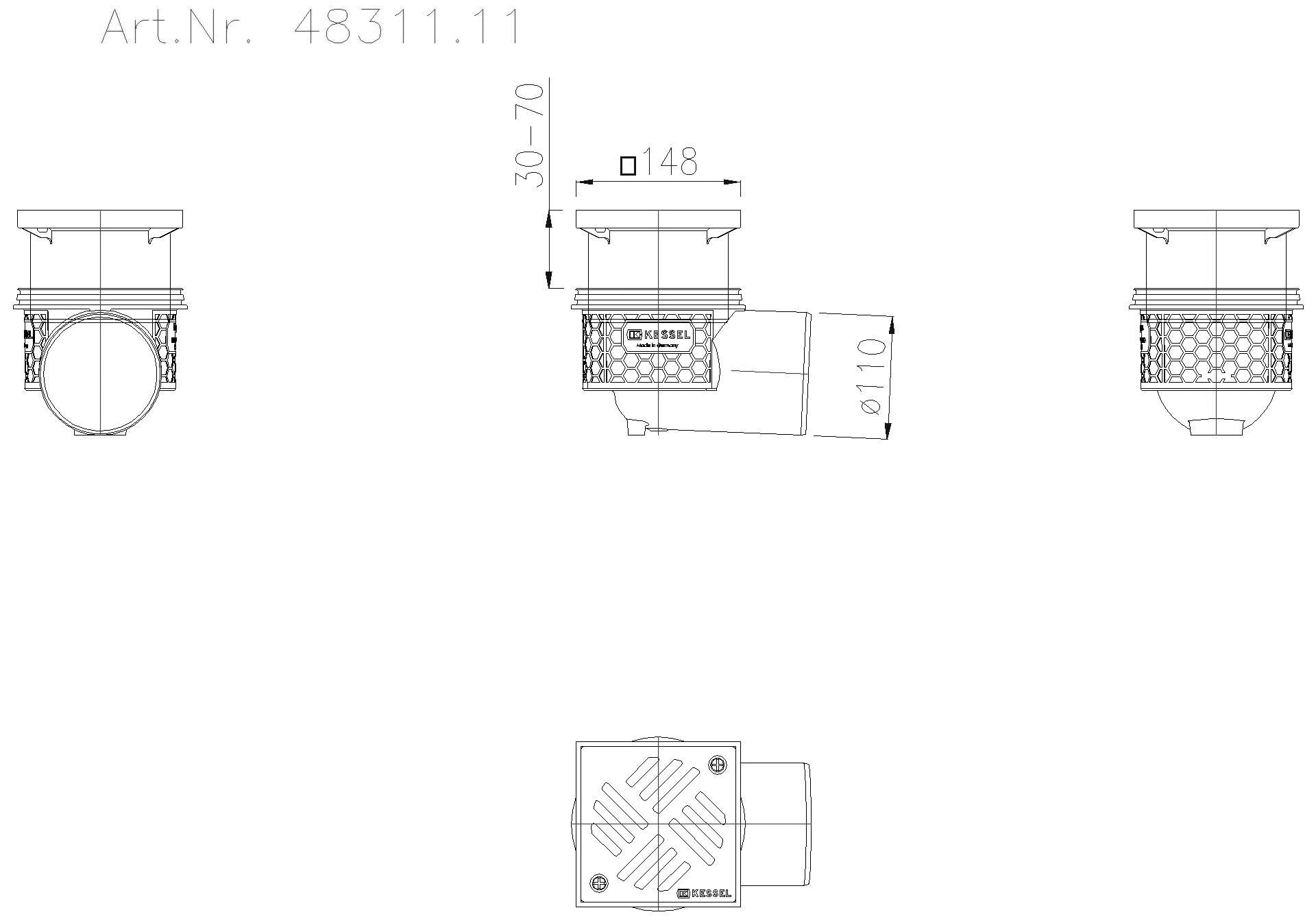 KESSEL-Boden-/Deckenablauf Ecoguss DN 100, seitlich, Schlitzrost