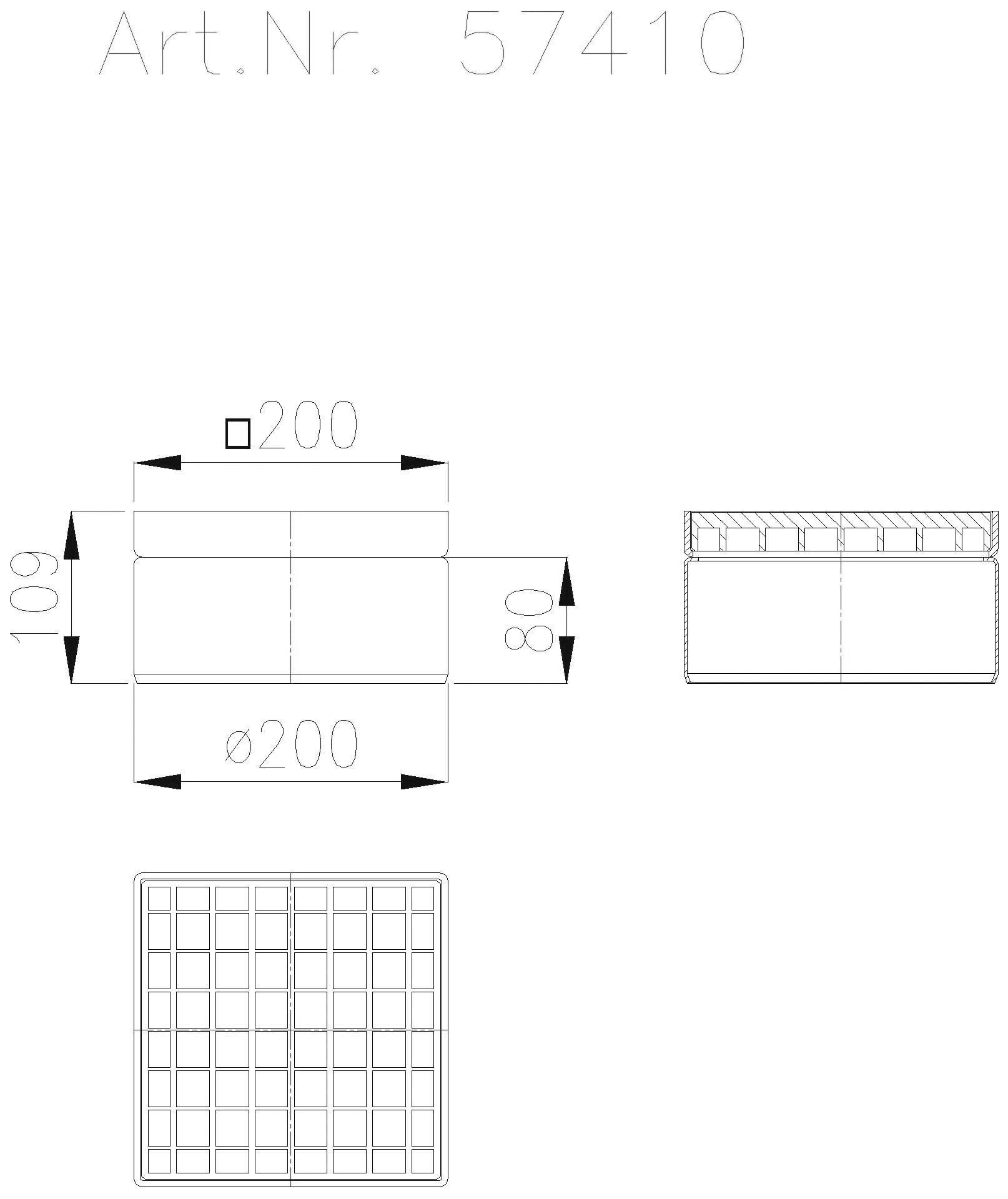 KESSEL-Aufsatzstück Ferrofix Sys 200, Gitterrost, V2A, 200 x 200 mm