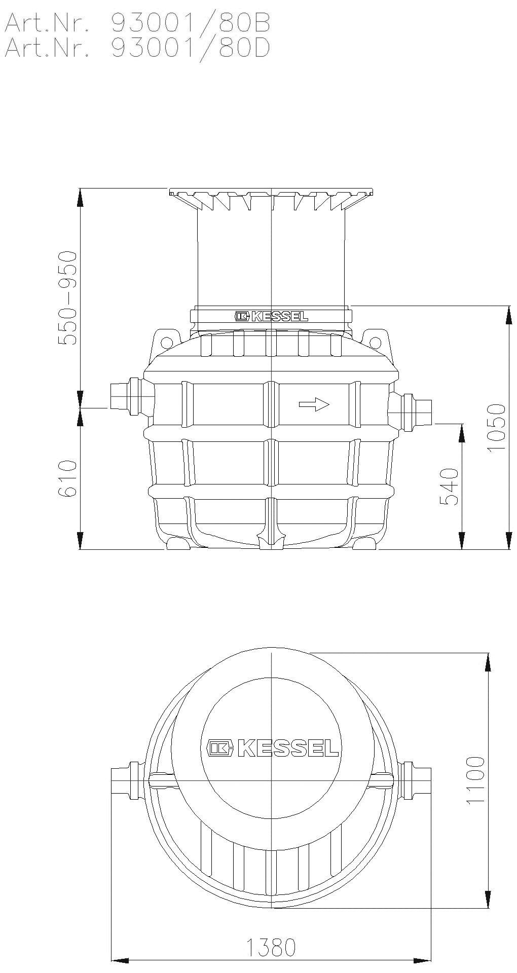 KESSEL-Fettabscheider EasyClean ground NS 1, Standard, 550-950 mm, Klasse A/B