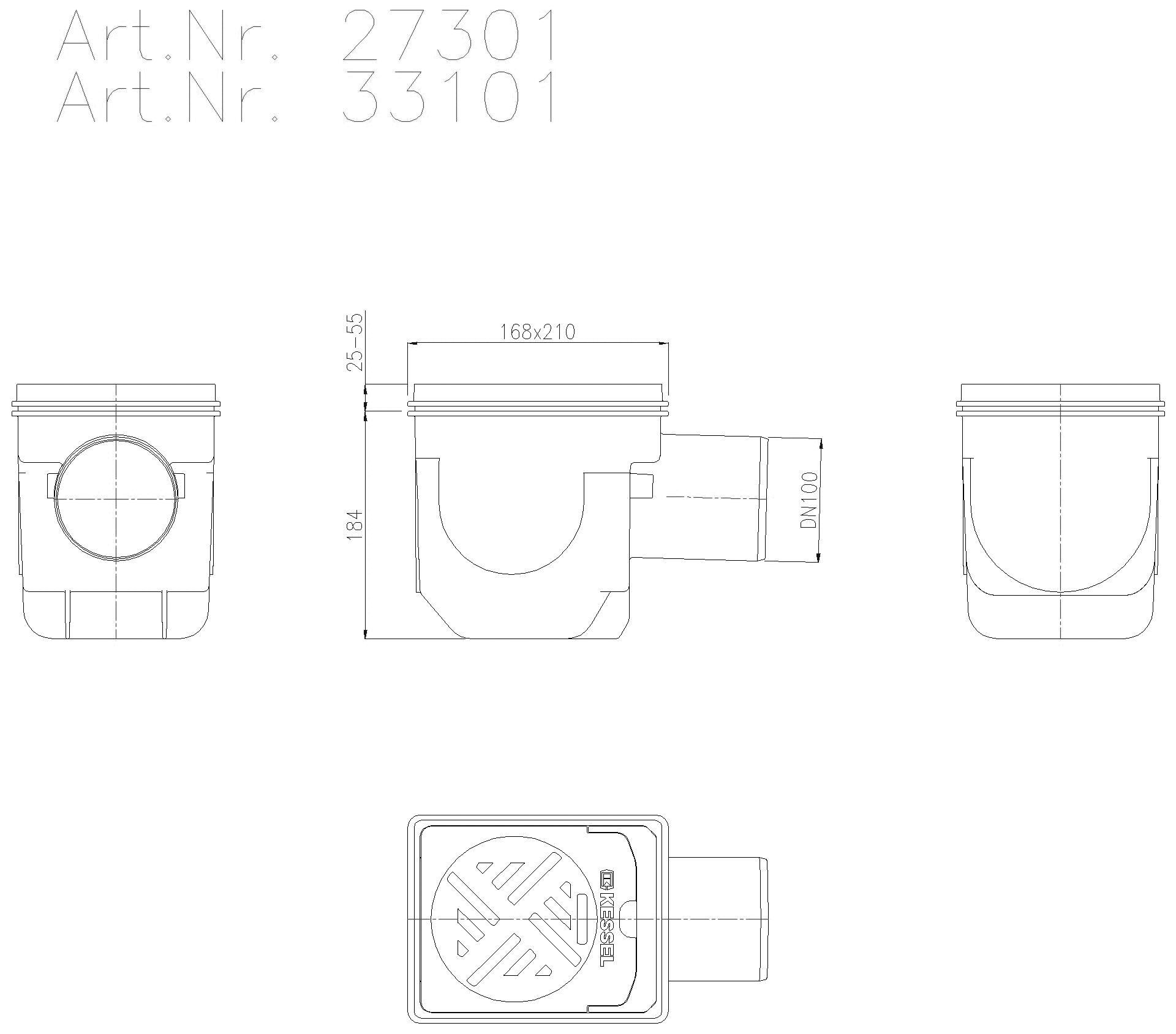 KESSEL-Kellerablauf DN 100 Rost 150x190 schwarz