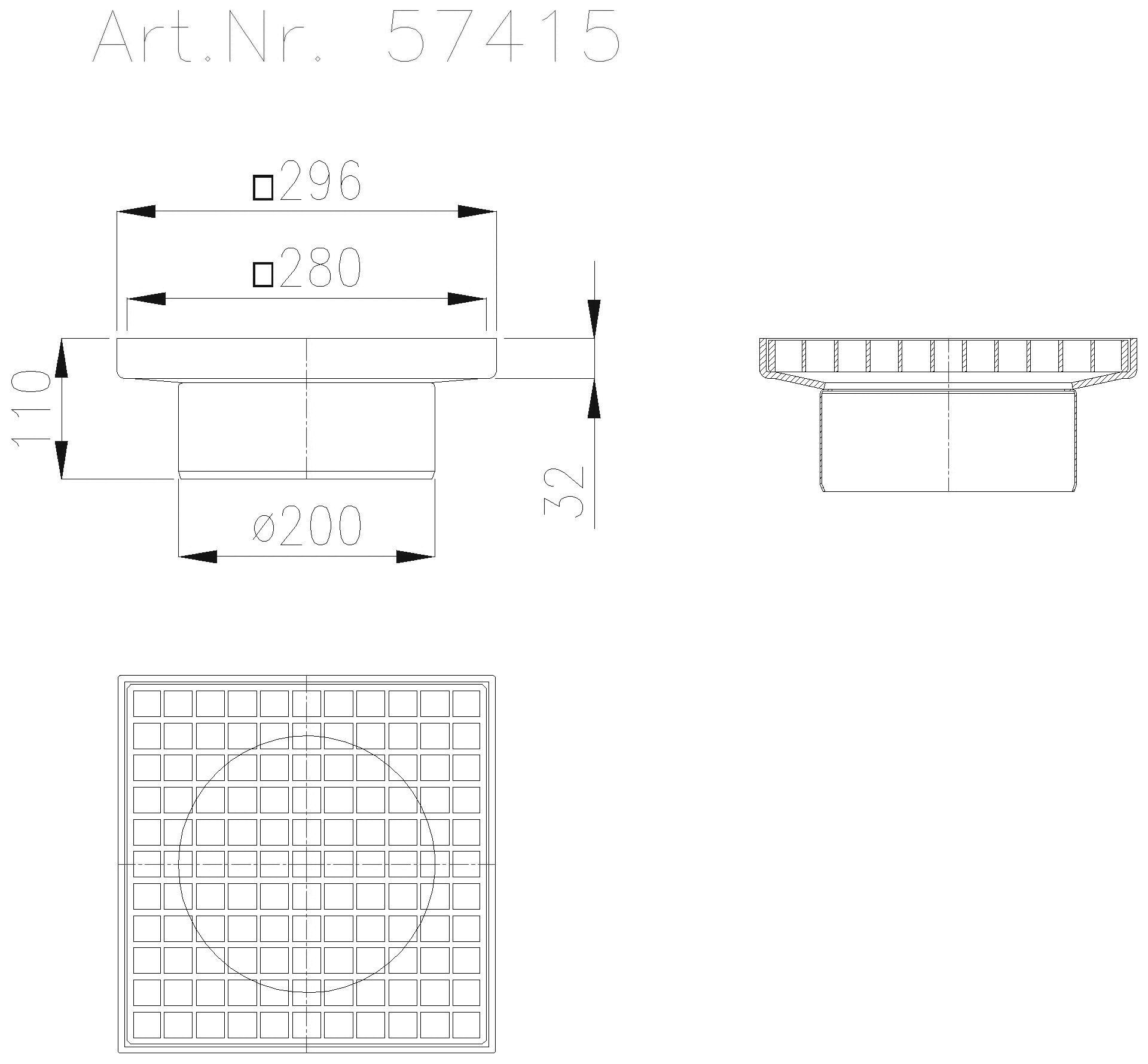 KESSEL-Aufsatzstück Ferrofix Sys 200, Gitterrost, V2A, 300 x 300 mm