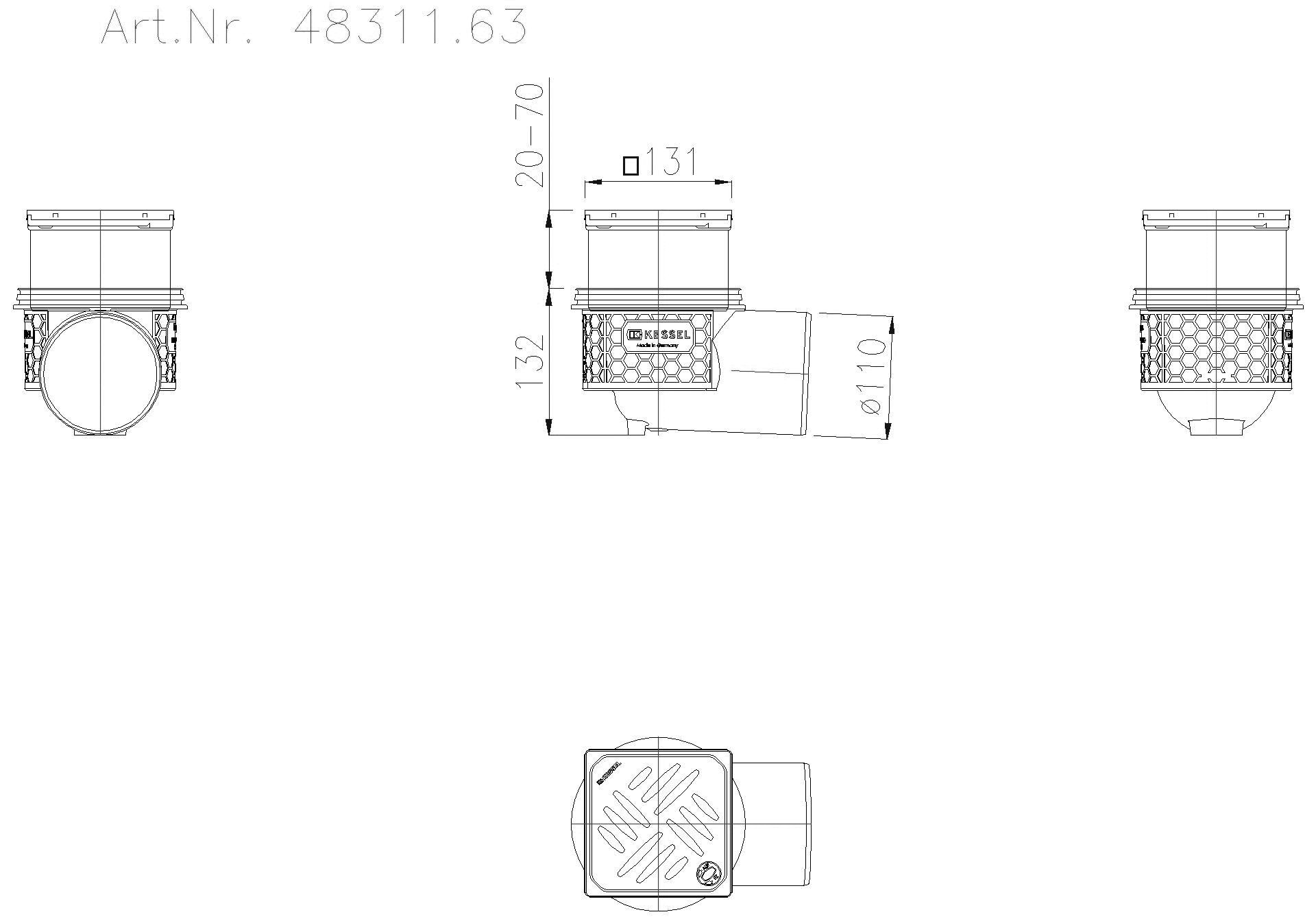 KESSEL-Objektablauf Ecoguss DN 100, seitlich, Designrost