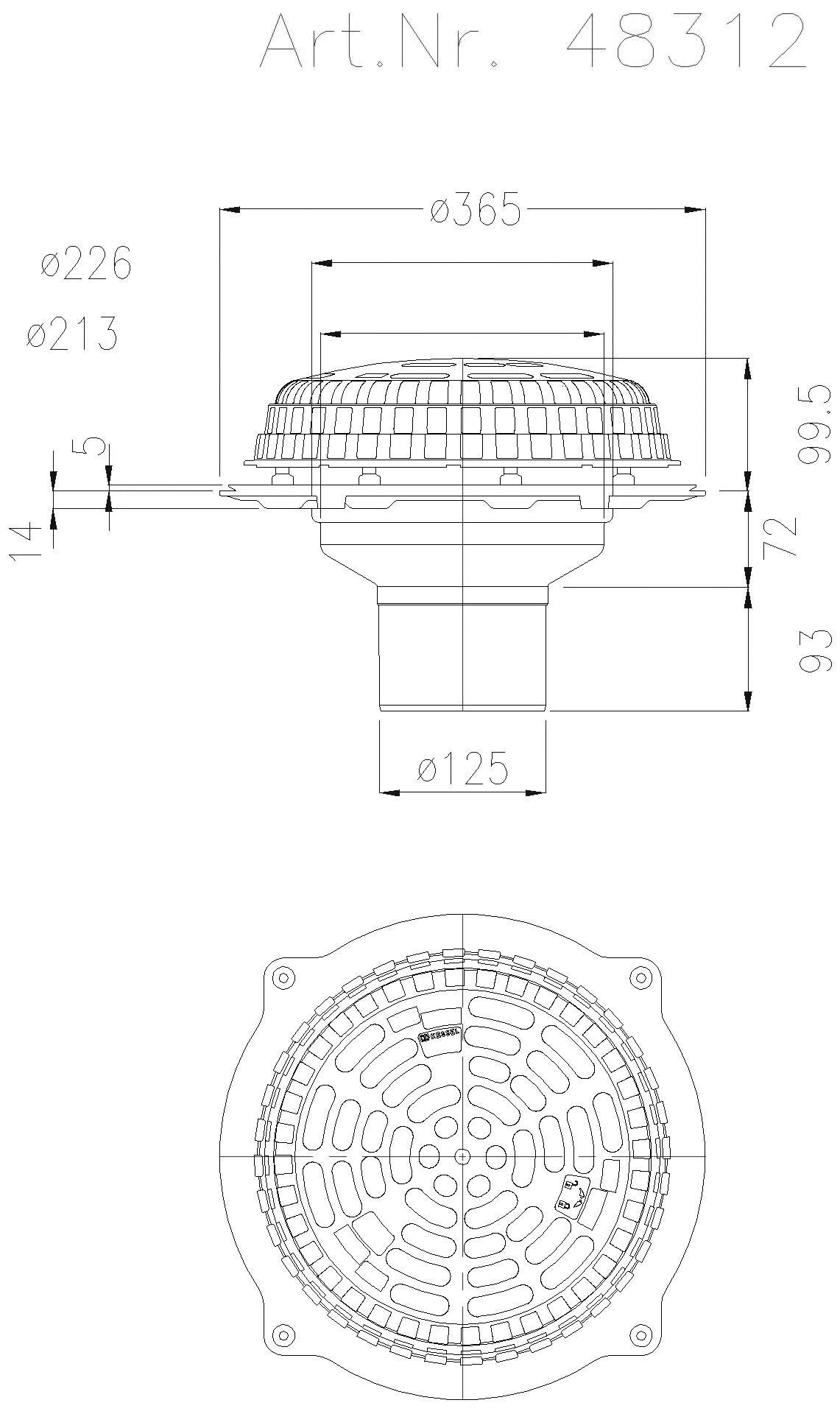 KESSEL-Flachdachablauf Pressfl., DN 125, ohne Heizung