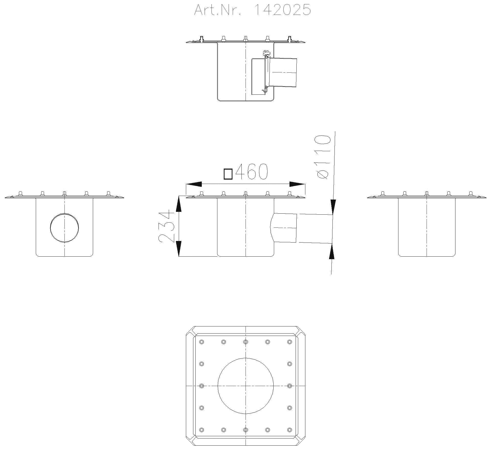 KESSEL-Ablauf Ferrofix DN100, Edst. seitl., Preßfl.