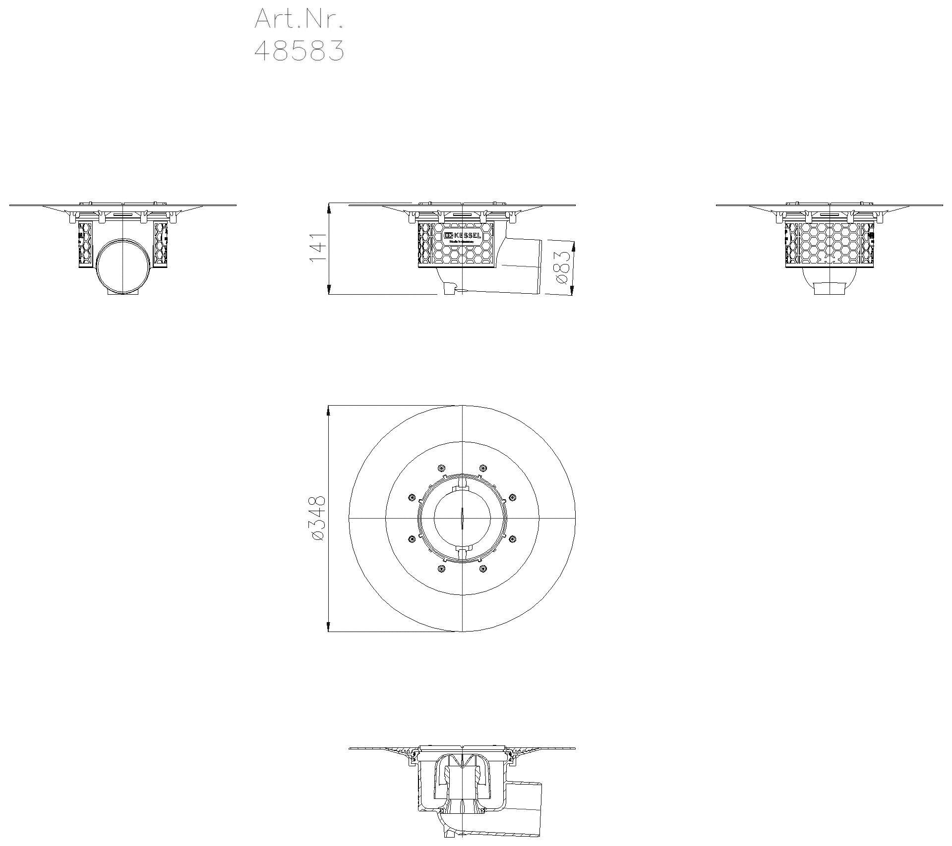 KESSEL-Grundkörper Ecoguss Klebeflansch, DN 80, Auslauf seitlich