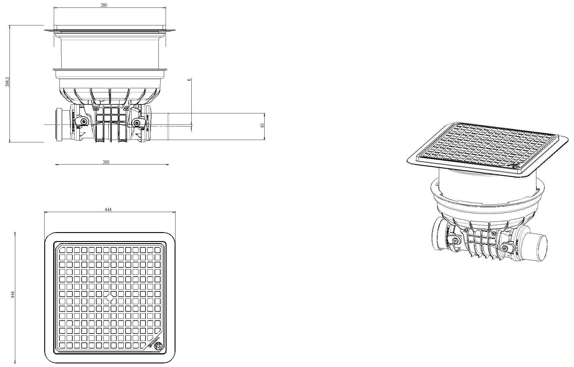 KESSEL-Rückstaudoppelverschluss Staufix Control, DN90, schwarz, Bodenpl., RSK