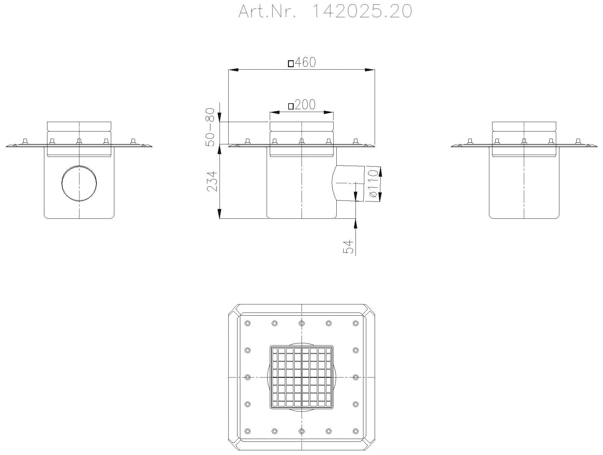 KESSEL Entwässerungstechnik - KESSEL-Ablauf Ferrofix DN 100, seitl. Gitter 190x190mm