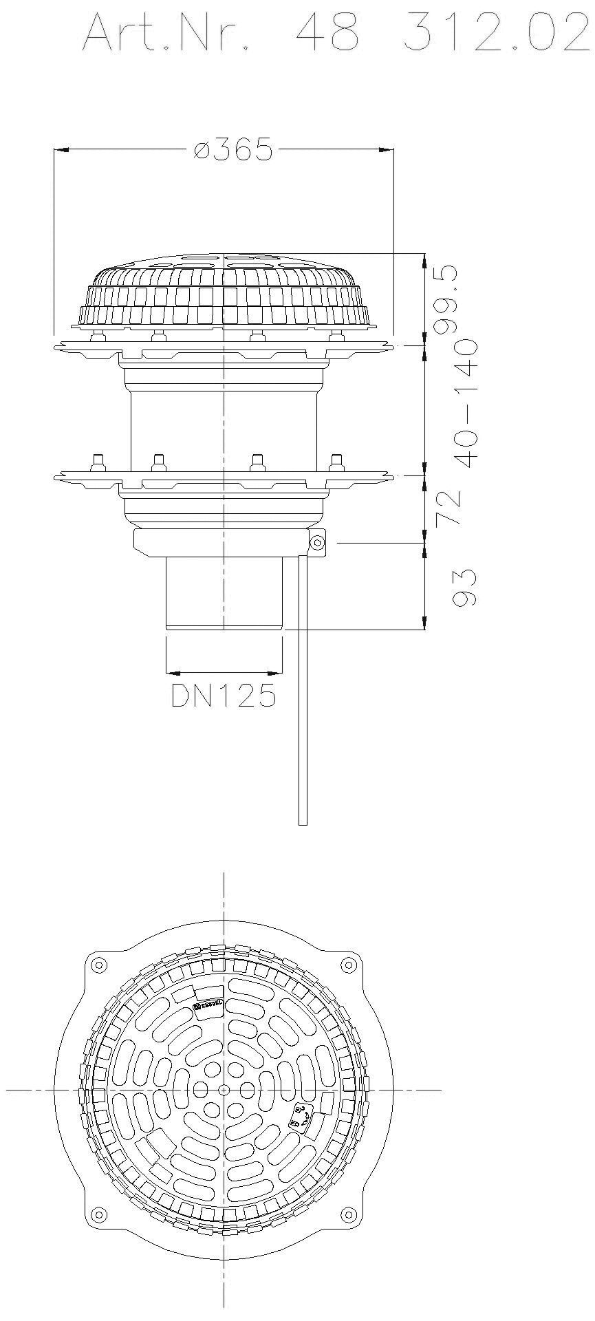 KESSEL-Flachdachablauf Pressfl., WU-Beton, DN 125, mit Heizung