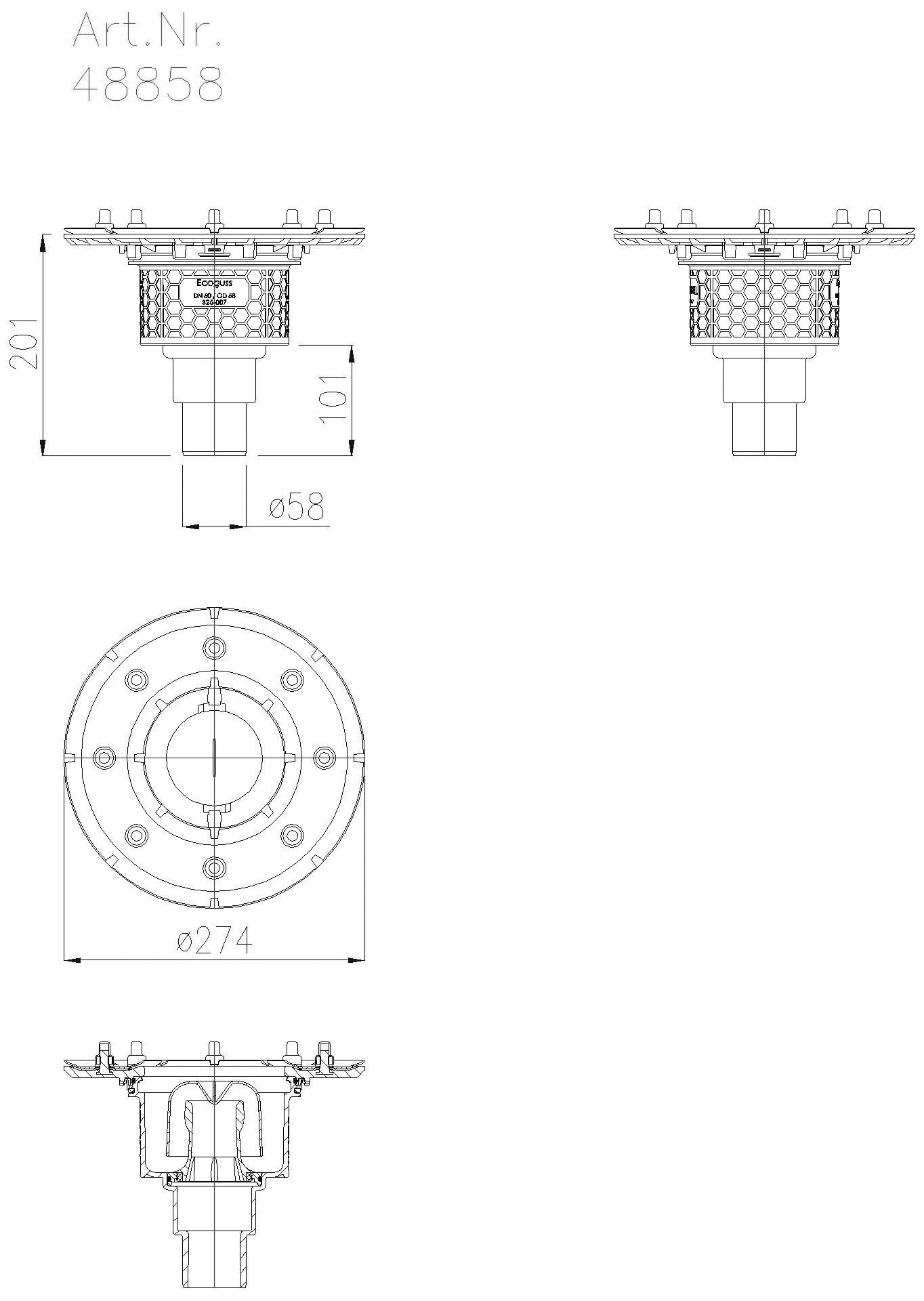 KESSEL-Grundkörper Ecoguss Pressfl., DN 50, Auslauf senkrecht