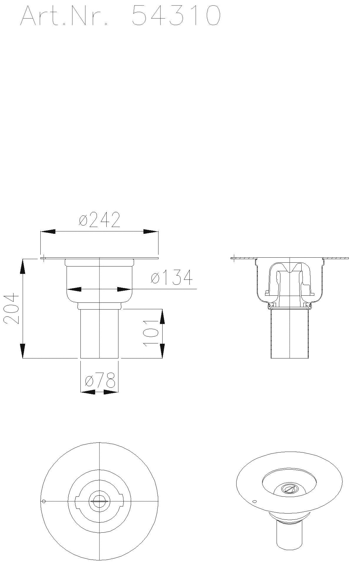 KESSEL-Ablauf Ferrofix DN70, senkrecht, Kleberand