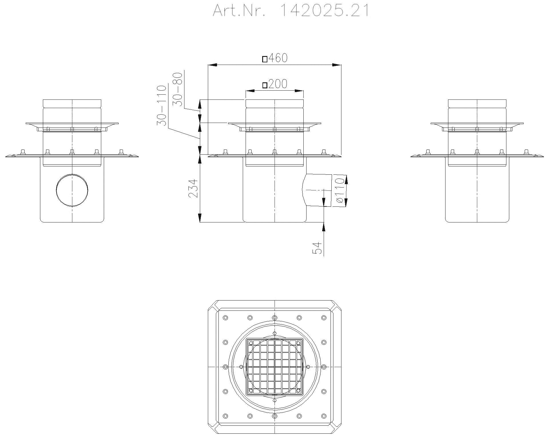 KESSEL-Ablauf Ferrofix Pressfl. DN 100 seitlich mit Dünnbettaufsatz