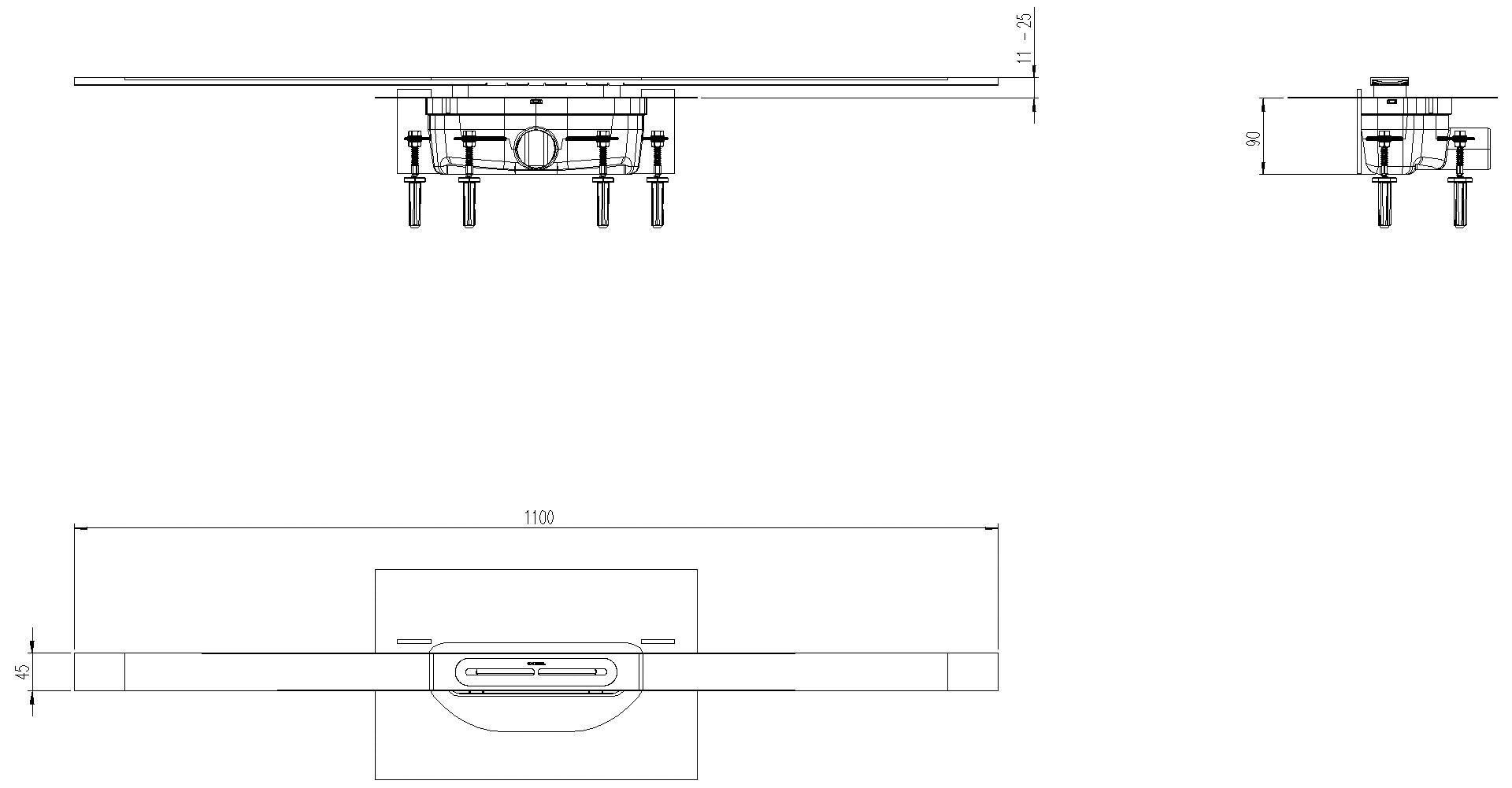 KESSEL-Duschrinne Linearis Infinity 90 L: 1100 mm, DN 50, Black, gebürstet