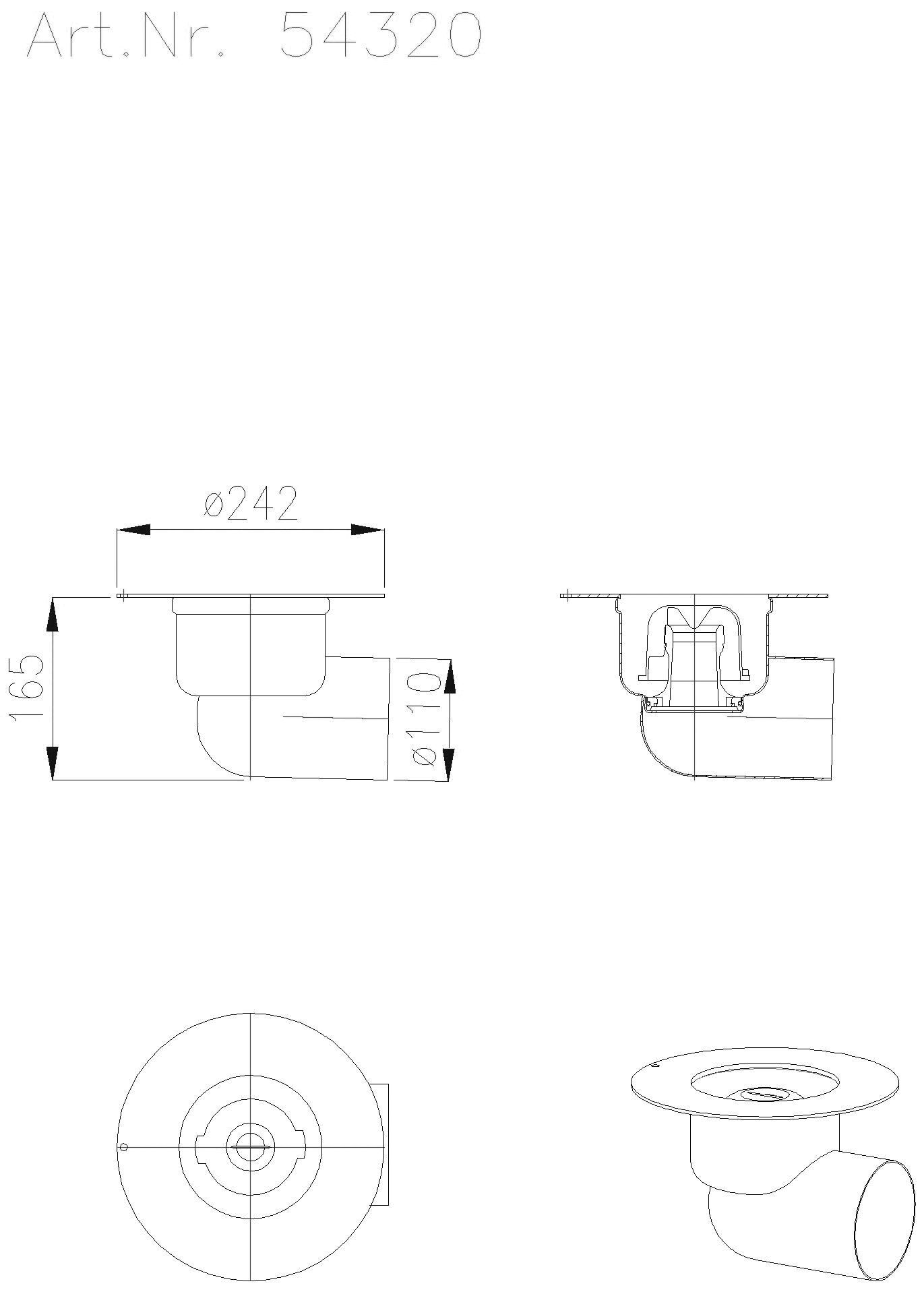 KESSEL-Ablauf Ferrorix DN100, waagrecht, Kleberand