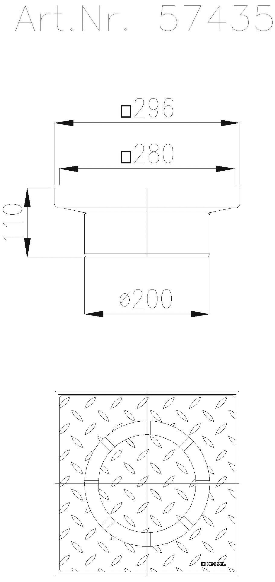 KESSEL-Aufsatzstück Ferrofix System 200 mit Abdeckpl.,Rundeinlaufschlitz,290x290