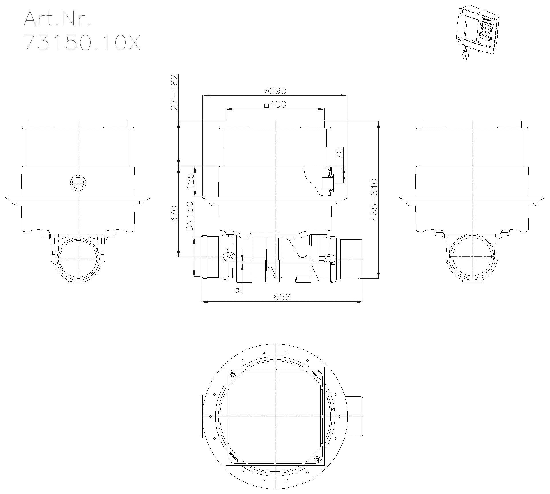 KESSEL-Rückstauverschluss Staufix SWA DN150, Einbau Bodenplatte, befliesbar