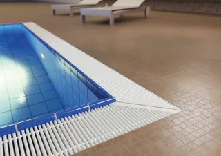 Schwimmbadroste von emco zur Abdeckung von Überflutungsrinnen Schwimmbadroste von emco zur Abdeckung von Überflutungsrinnen