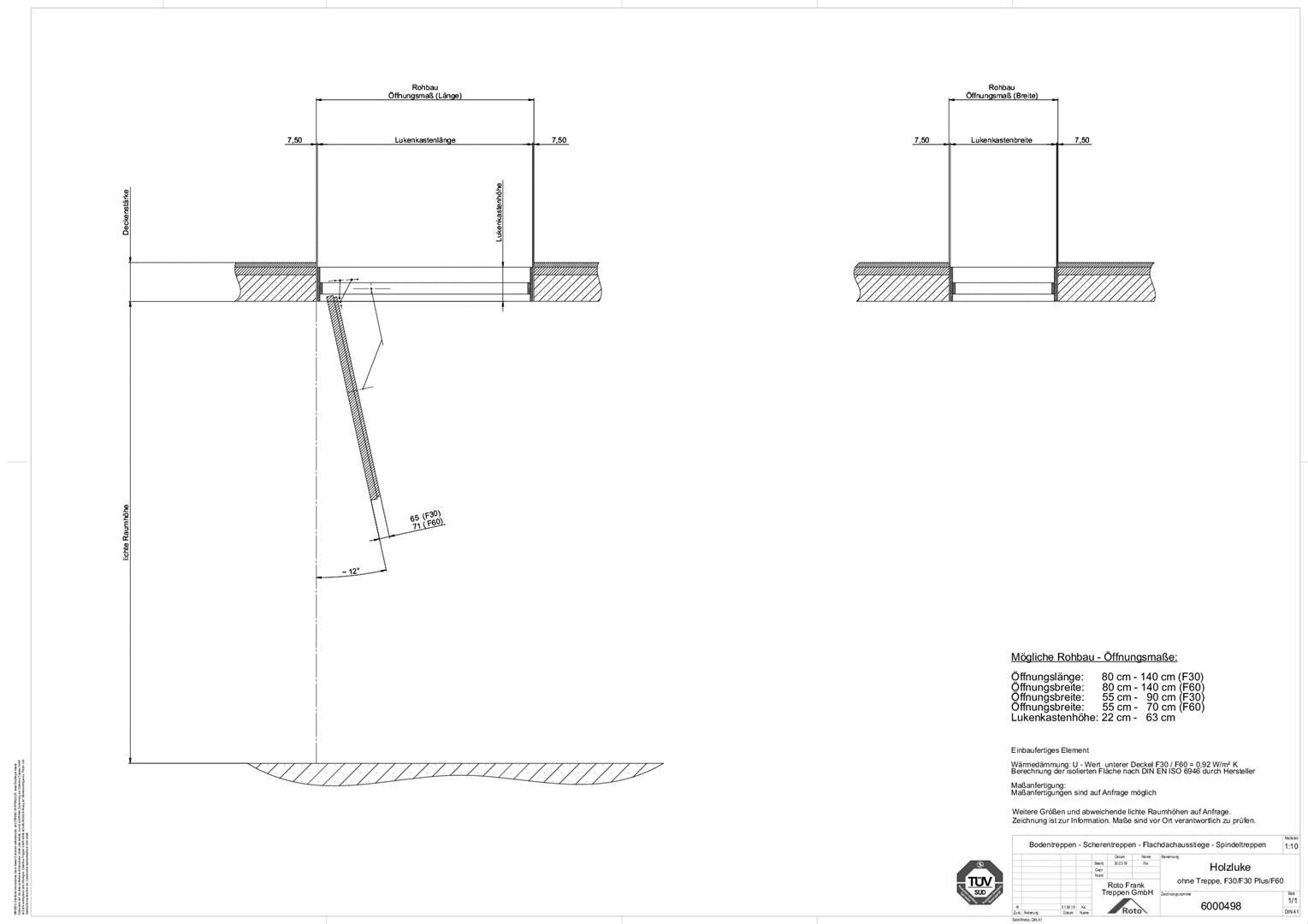 Roto Frank Treppen - Holzluke EI2 30|30 Plus|60 ohne Treppe
