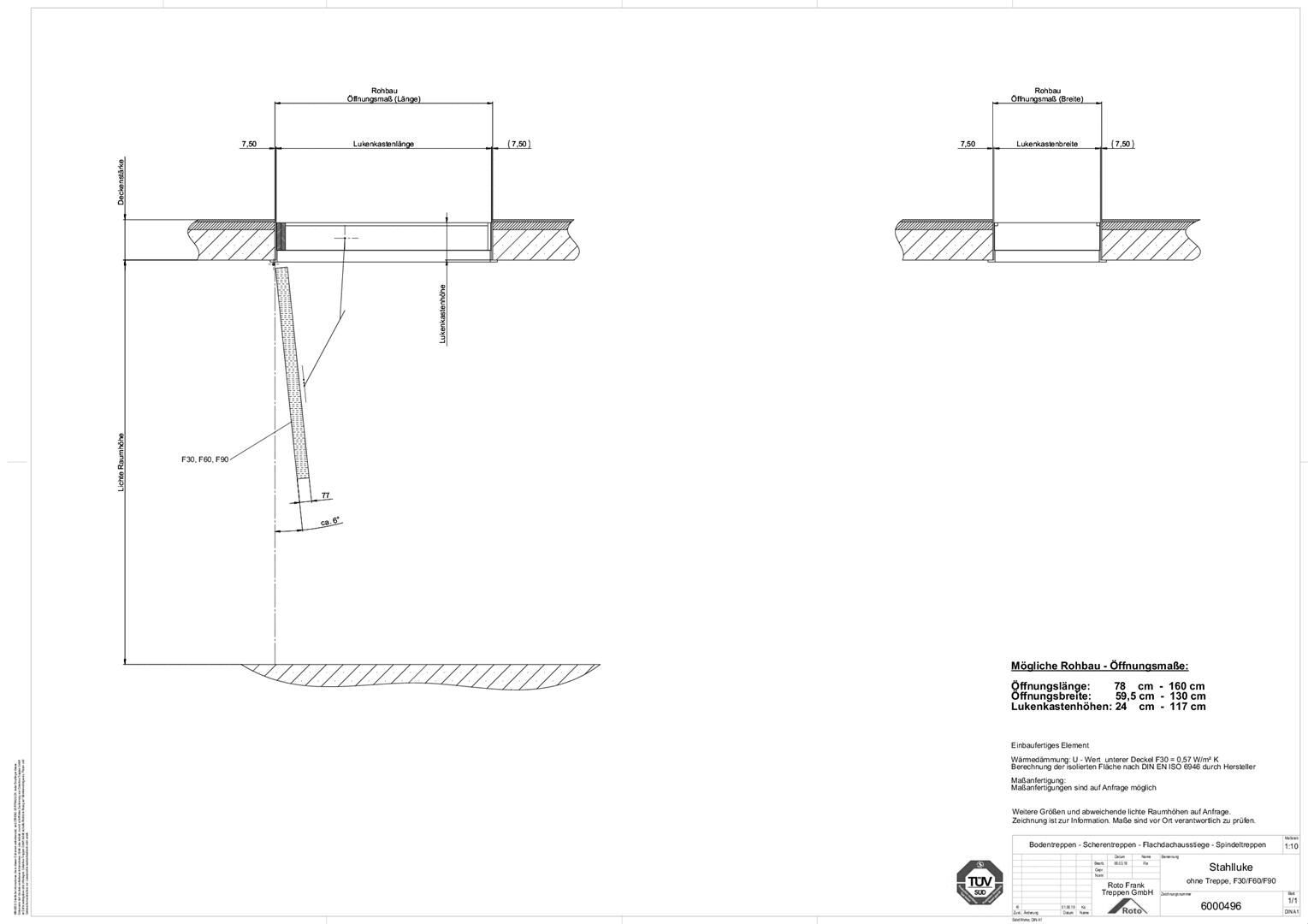 Stahlluke FEI2 30|60|90 ohne Treppe