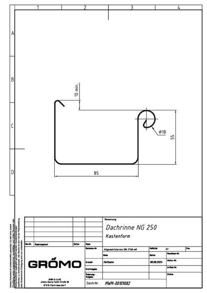 GRÖMO ALUSTAR Dachrinne kastenförmig - SX - Anthrazit 250 / 5 m, #Art.Nr. 83331