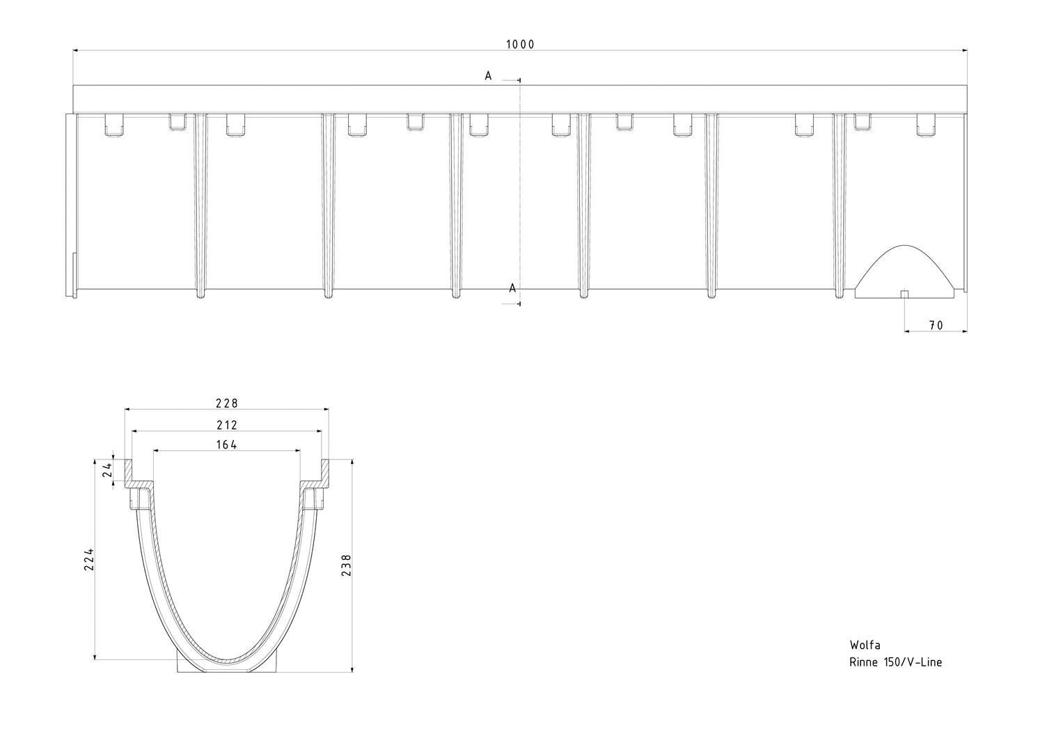 WOLFA - Friedrich Wolfarth - MAXI-Kastenrinnen mit Abdeckung Typ 150 V-Line