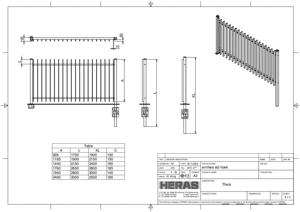 Frontgitter Theia - Technische Zeichnung