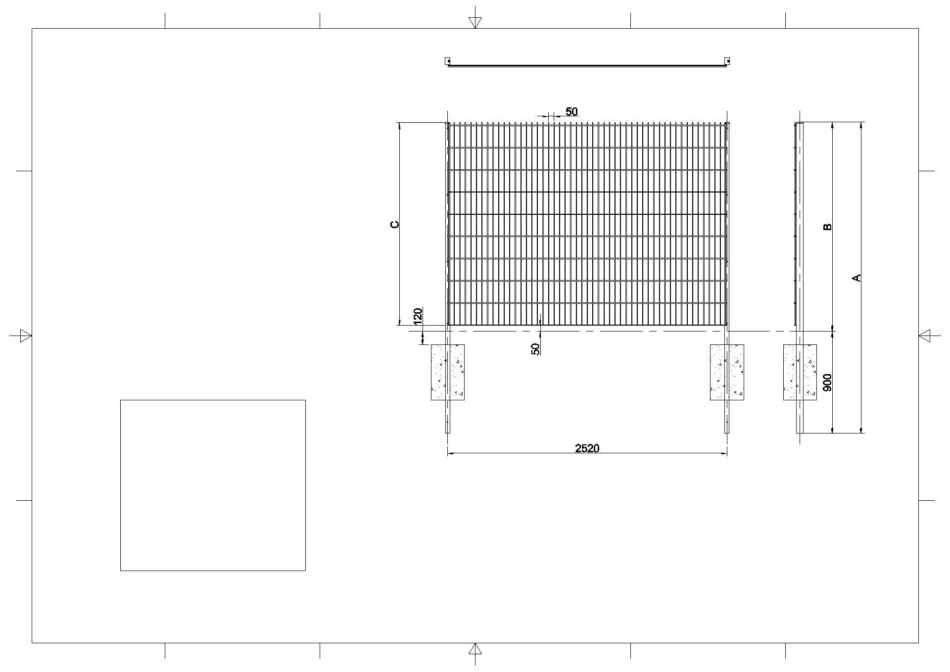 Gitterzaun Uni Security- Technische Zeichnung