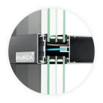 HUECK Boost Technologie Detailansicht eines Aluminium-Fensterprofils mit integrierter Dichtungstechnik und Wärmedämmung