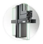 HUECK Connect Technologie Detailansicht eines Aluminium-Fensterprofils mit integrierten Dichtungen und Isolierglas