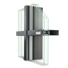 Fassadenelement mit Aluminiumrahmen und integrierten Glasflächen