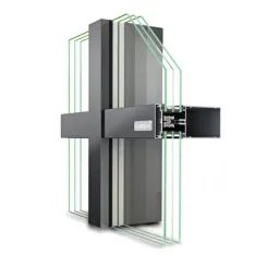 Fassadenelement mit Aluminiumrahmen und integrierten Glasflächen für moderne Gebäude