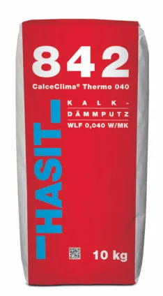 Verpackung von Kalk-Dämmputz mit technischen Spezifikationen und Markenlogo