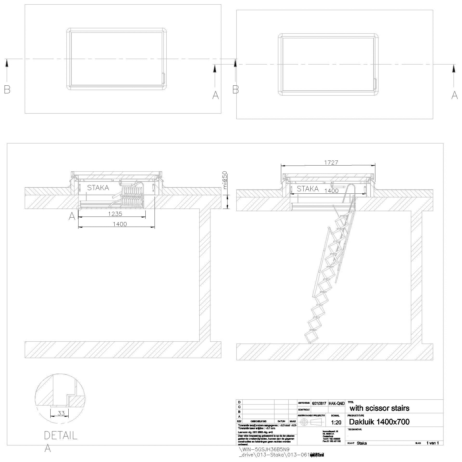 ThermoTop Flachdachausstieg 1400 x 700 mit Scherentreppe
