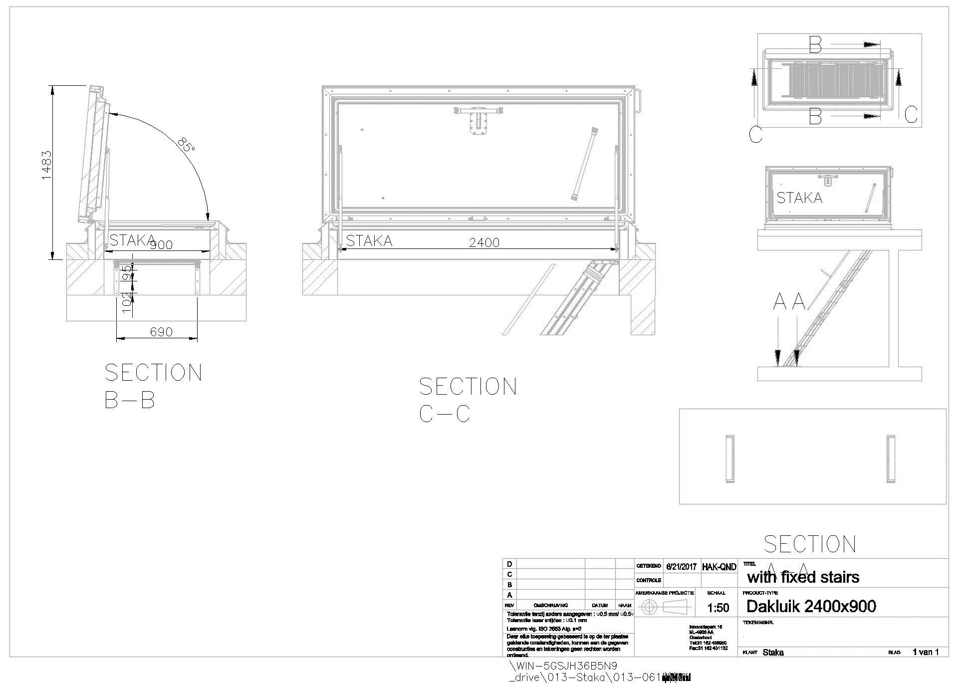 ThermoTop Flachdachausstieg 2400 x 900 mit fester Alutreppe