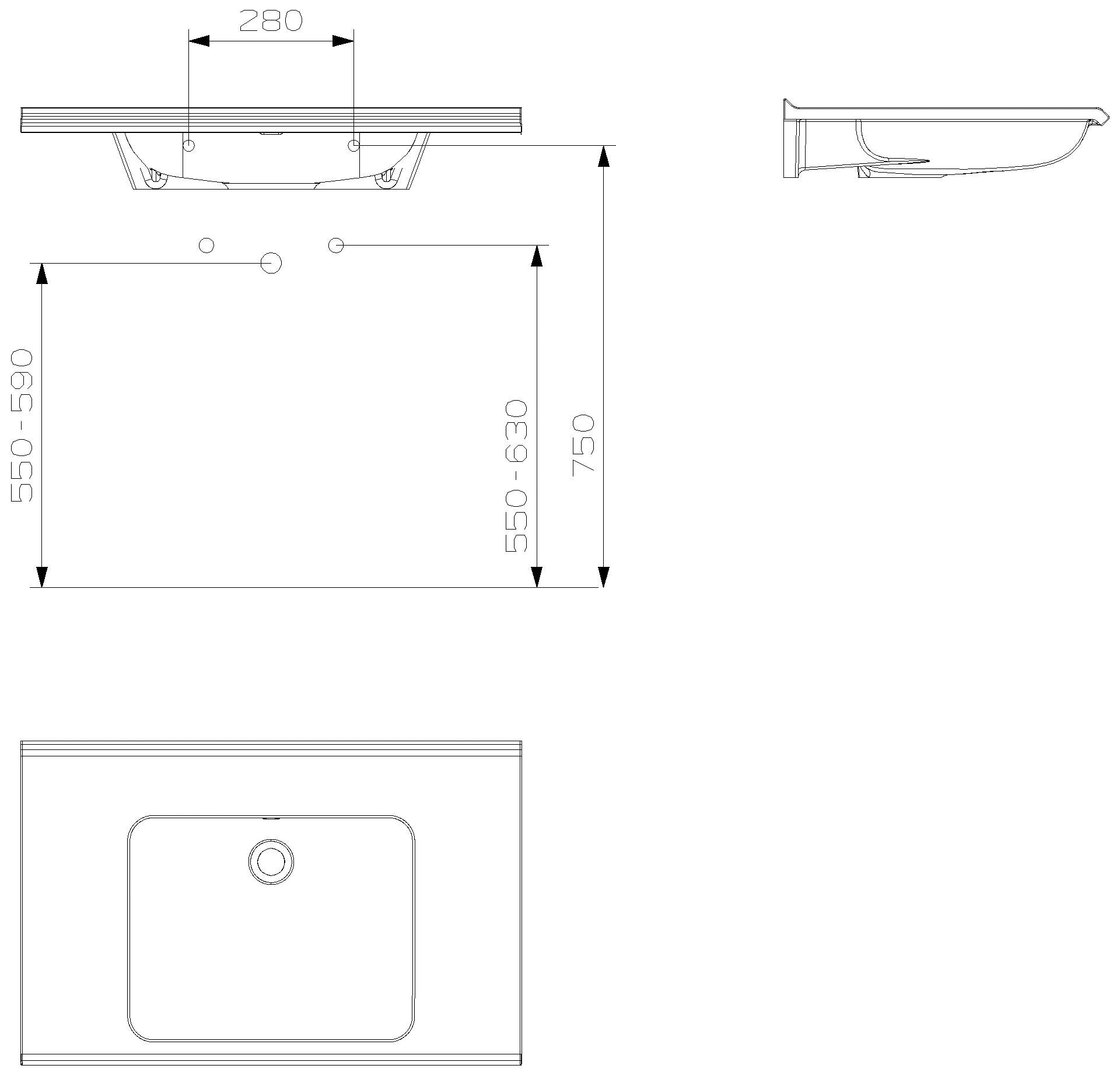 HEWI Waschtisch S-Form, modular mit Überlauf, 850x550mm, o.HL