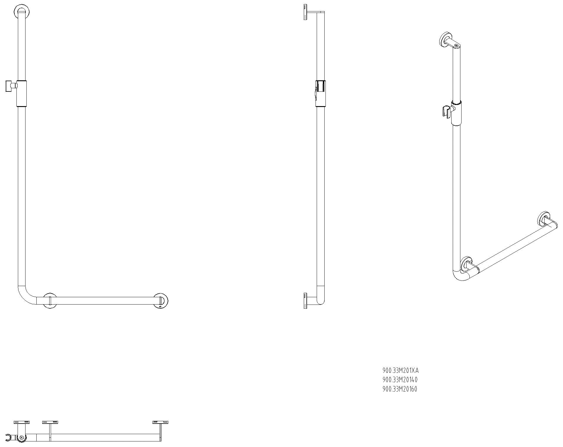 HEWI Winkelgriff m.Br.H.,d:32, A1:1250, W1:600,re,ge,Br.H.mag.