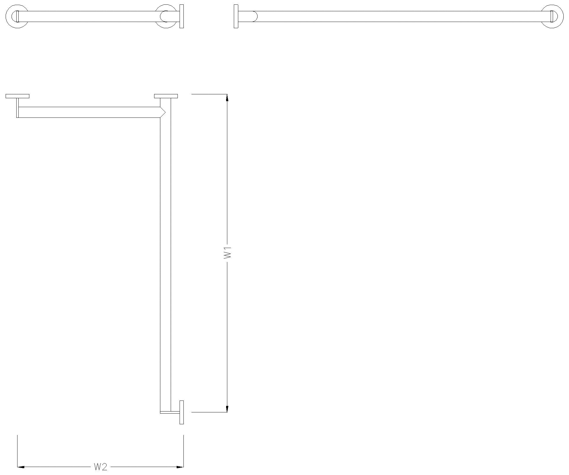 HEWI Duschhdl.,d:32, li, W1=947mm, W2=495mm, chrom