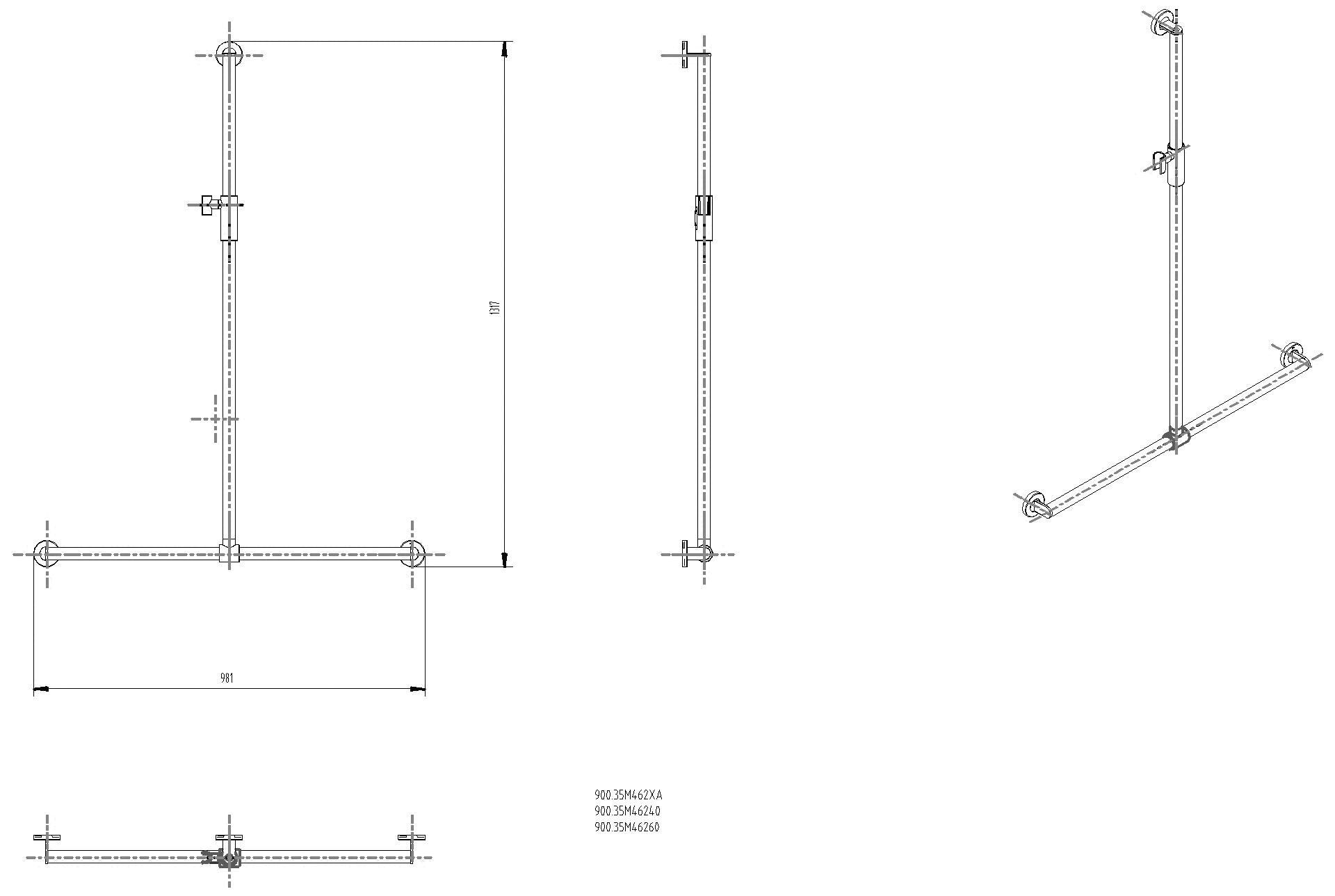 HEWI DUHA, d:32, A1:1250. W1:914, PVD, Br.H.mag. messing glzd